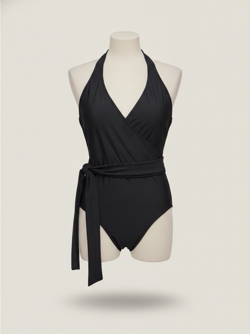 Albion Black Halter Wrap One-Piece Swimsuit
